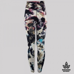 Graffiti Tie-Dye Leggings with Mesh Inserts on Legs