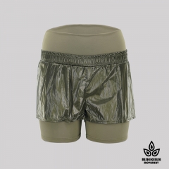 shiny Olive Lightweight Sporty Shorts with Elasticated Waist