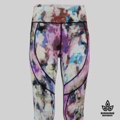 Light Graffiti Tie-Dye Leggings with Mesh Inserts on Legs