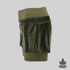 shiny Olive Lightweight Sporty Shorts with Elasticated Waist