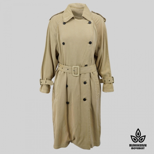 Heavy Enzyme Washed Utility Coat with Adjustable Belt in Camel