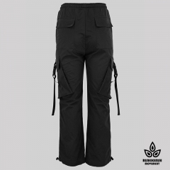 Straight Leg Drawstring Trousers with Fuctional Pockets