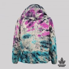 Light Graffiti Tie-Dye Long-Sleeve Jacket with Functional Pockets and A Hood