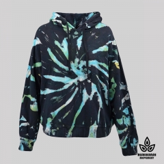 Sprial Tie-Dye Cotton Drawstring Hoody with Ribbed Cuffs