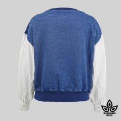 Denim contrast sleeve crew neck sweatshirt