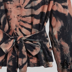 Turtle Neck Long-Sleeve Sprial Tie-dye and Discharged Top