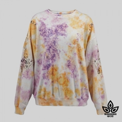 Embroidery Sleeve Cotton Blend Tie Dye Sweatshirt