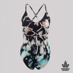 Graffiti Tie-Dye High-Cut Leg Cross-Back Tie Swimsuit