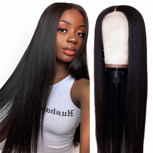 QueenWeaveHair 300% Density Long Straight Black Lace Front Wig