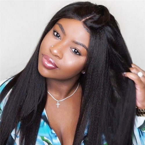 QueenWeaveHair Cheap 360 Yaki Kinky Straight Lace Front Wig With Baby Hair