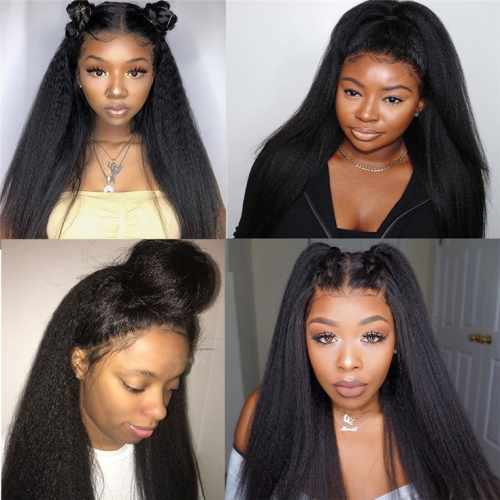 QueenWeaveHair Human Hair Hd Lace Kinky Straight Wigs With Baby Hair