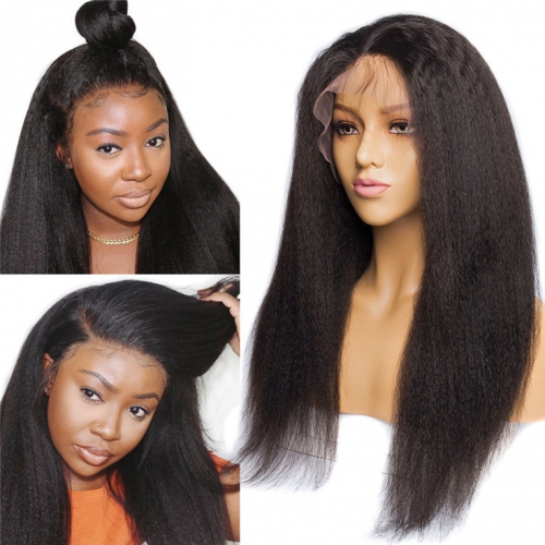 QueenWeaveHair Yaki Kinky Straight Human Hair Wigs Lace Front  Sew In