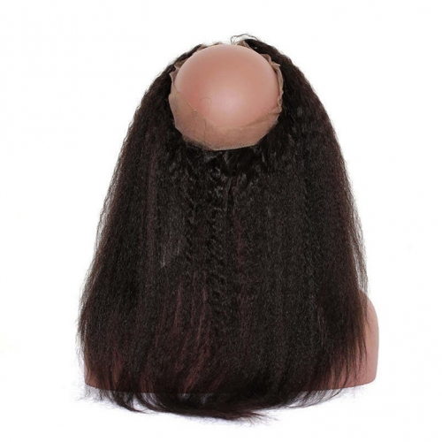 QueenWeaveHair Natural Hairstyle Yaki Kinky Straight Virgin Human Hair 360 Lace Frontal