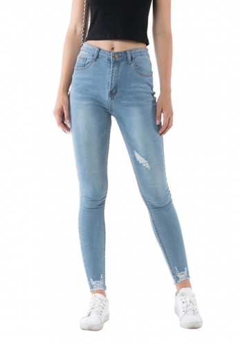 Stretch hole washed jeans
