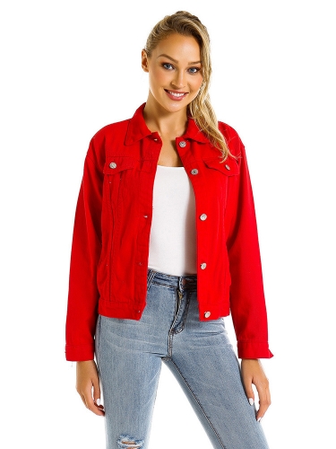 Red denim jacket loose 