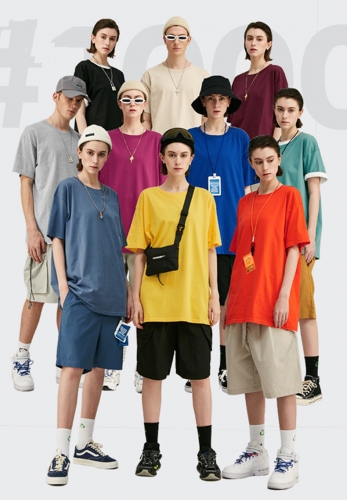 210g simple casual solid color multi-color cylinder T-shirt