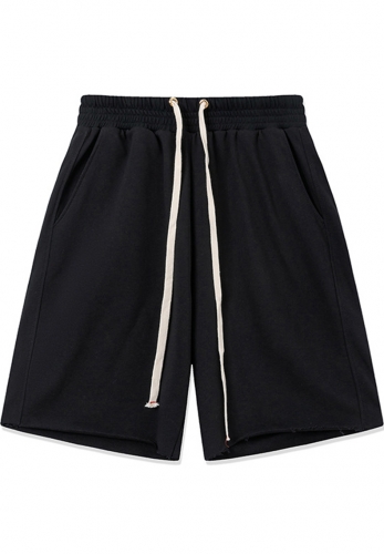 300G Loose casual trousers raw edge cotton sweater terry pants shorts