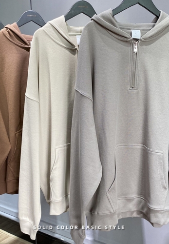 Fashion brand thin twill fabric half zipper hoodie