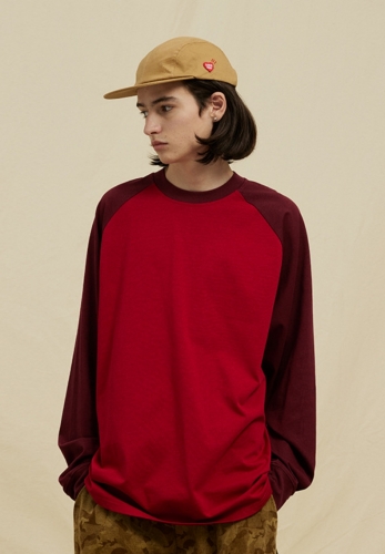 280G heavy cotton color matching pullover round neck long sleeve T-shirt