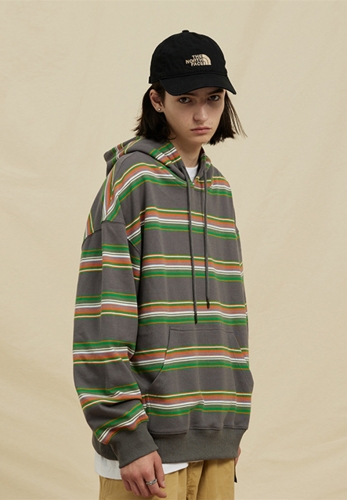 High Street Tide brand heavy weight cotton hoodie loose casual striped hoodie