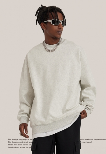 420G Heavyweight American Retro Solid Color Thin Round Neck Sweater