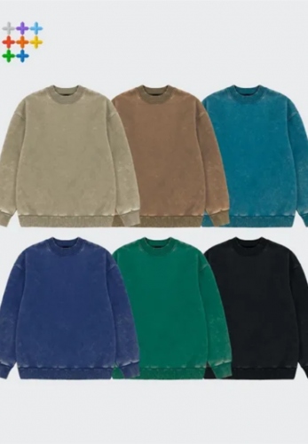 350g polar fleece wash water distressed solid color round neck sweater
