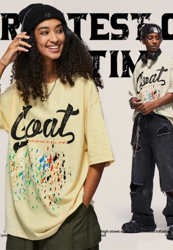 American-style splash-ink printed T-shirt new trendy brand loose street cotton short-sleeved top