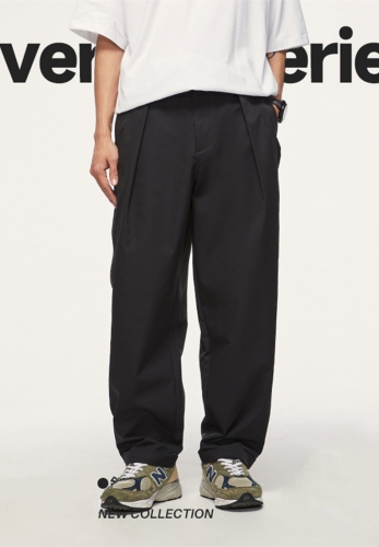 Three-dimensional double pleat tapered wide-leg casual pants