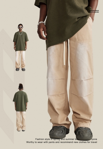 Washed gradient drawstring woven cargo pants