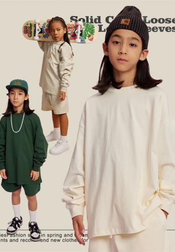 305G heavy FOG earth color children's cotton long sleeves