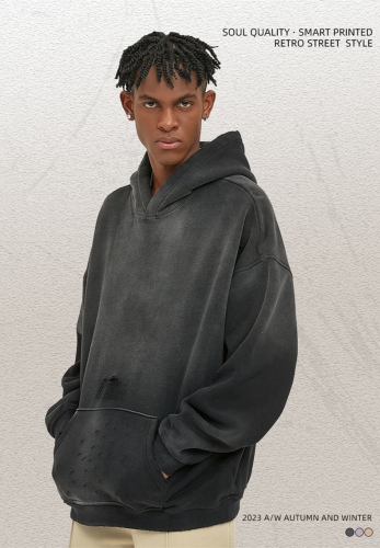 360g  vintage spray frayed Hoodie