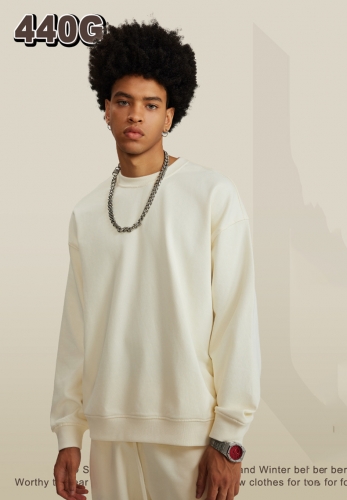 440G solid color terry round neck sweater