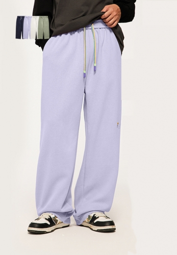 320g embroidered drawstring loose wide leg pants