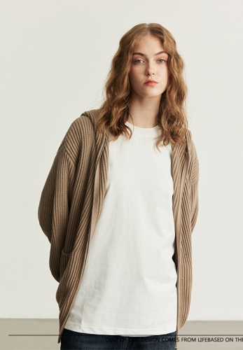 Pure cotton loose hooded cardigan sweater