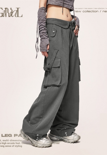 Turn-over loose workwear wide-leg pants