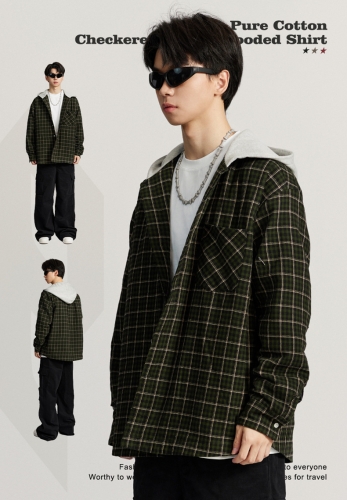 Plaid quilted thickened hooded jacket