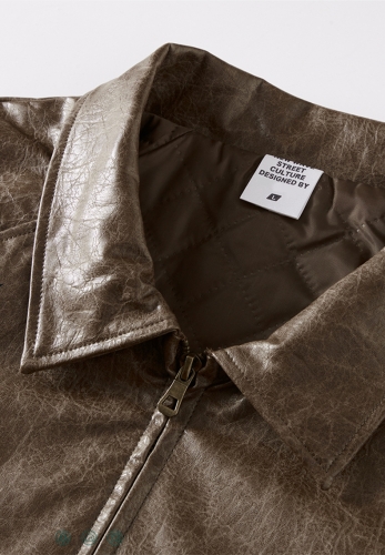Heavy waxed vintage washed leather jacket