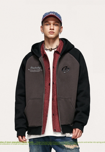 Embroidered contrast raglan hoodie