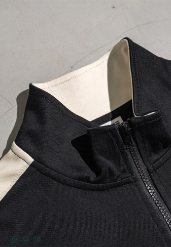 420G contrasting color lapel zipper jacket