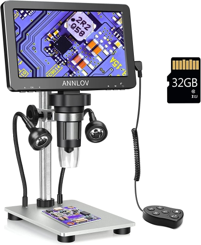 ANNLOV 7" LCD Digital Microscope with 32GB TF Card 1200X Maginfication 1080P Coin Microscope with Wired Remote,12MP Ultra-Precise Focusing Video Camera with 8 LED Fill Lights Windows/Mac Compatible