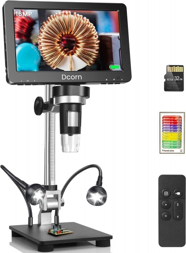 HDMI LCD Digital Microscope with IPS Screen, Dcorn 7" Coin Microscope for Coin Collection Supplies, View Entire Coin,16MP Soldering Microscope with Lights for Adults, 32GB Card Included