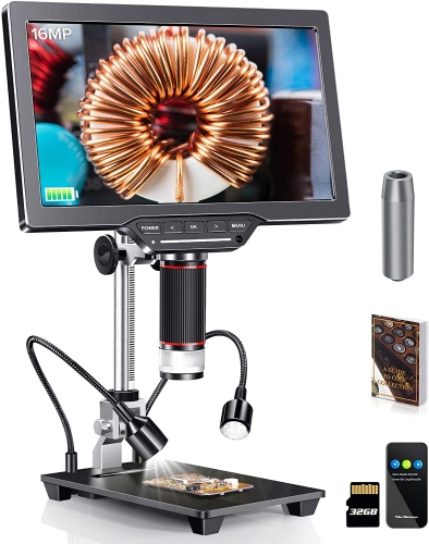 10" HDMI LCD Digital Microscope 1500X,Coin Microscope for Adults with 16MP Camera Sensor,Soldering Microscope with LED Lights Touch Control,TV/Windows/Mac Compatible,Gift with Coin Guidebook