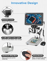 7'' Digital Microscope 1200X,Dcorn 12MP 1080P Photo/Video Microscope with 32GB TF Card for Adults Soldering Coins,Metal Stand,Wired Remote,10 LED Fill Lights,PC View,Windows/Mac Compatible