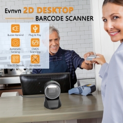 Evnvn 1D 2D Desktop Barcode Scanner, Omnidirectional Hands-Free USB Wired Bar Code Reader Automatic Sensing Scanning QR Image Screen Scan for Market Retail Store Warehouse Mobile Payment