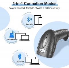 Evnvn Wireless 2D QR Barcode Scanner with Stand, 3-in-1 Bluetooth & 2.4G Wireless & USB Wired Handheld Barcode Reader with 1D QR Screen Code Scanning Auto Sensing Connect Smart Phone Tablet PC