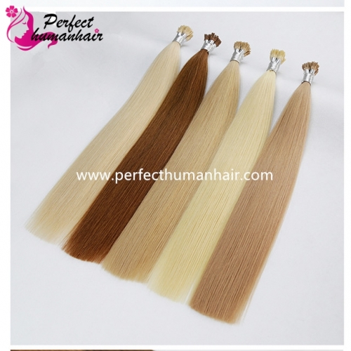 Double Drawn Remy I Tip Human Pre Bonded Fusion Hair Stick Tip Straight Keratin Human Hair Extensions 1.0g/s  14"-26" can avaiable