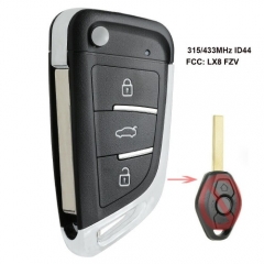 Upgrade Flip Remote Key Fob 315MHz/433MHz ID44 for BMW EWS 1998-2009 - HU92 - LX8 FZV