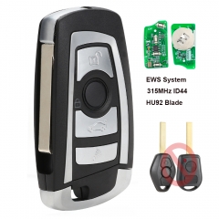 EWS Modified Flip Remote Key 4 Button 315MHZ 433MHZ With 7935AA ID44 Chip for BMW HU92 Blade
