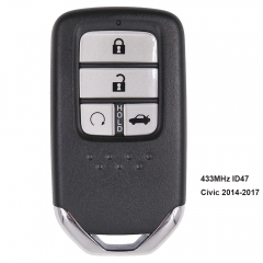 Replacement Smart Remote Key Fob 4 Button 433MHz ID47 for Honda Civic 2014-2017