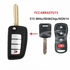 Replacement Flip Remote Car Key FSK 315MHz ID46 Fob for Nissan 04-06 Altima Maxima 05-15 Armada